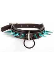 Leather Choker with vibrant Blue Spikes and Black O-ring