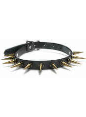 Leather choker with 1 1/4 Inch Tall Brass Spikes