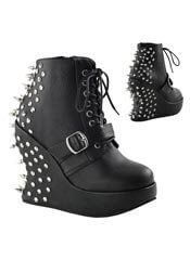 BRAVO-23 | Black Wedge Platform shoes with Spikes