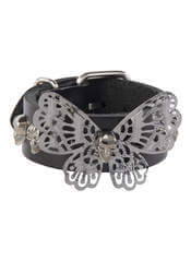 Butterfly Black Leather Wristband