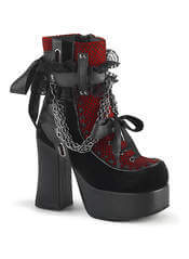 CHARADE-110 Red Velvet with Fishnet Overlay Ankle Boots