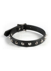 Cone Spike Choker in Real Black Leather and Metal