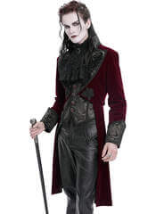 Red Velvet Gothic Coat for Men – Classic Tail Coat Design