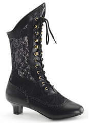 DAME-115 Black Lace Victorian Ankle Boots - 2 Inch Heel