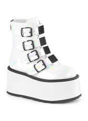 DAMNED-105 White Hologram Patent Leather Platform Boots