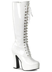 Knee-High Lace-Up White Platform Boots | Demonia ELECTRA-2020