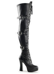 ELECTRA-3028 Matte Black Thigh High Gothic Platform Boots