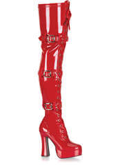 Electra-3028 Red Patent Thigh High Boots with Buckles