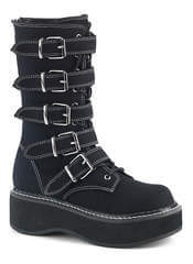 EMILY-341 | Women\'s Black Canvas Buckle Platform Boots