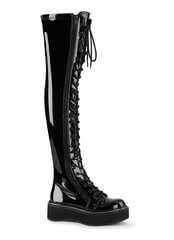 EMILY-375 Black Patent Thigh-High Platform Boots