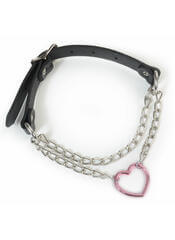 Pink Heart & Chain Leather Choker – Bold, Sweet, and Edgy