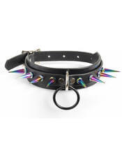 Leather Choker with Heat-Treated Spikes and Black O-ring