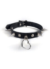 Black Leather Heart Choker with Mixed Spike Hardware