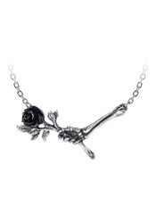Love Never Dies Skeleton Hand and Rose Necklace