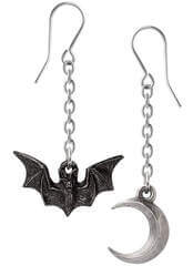 Lunatious Crescent Moon & Bat Gothic Earrings