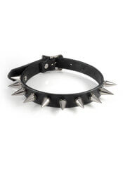 Black Leather Choker with Machined Tree Spikes