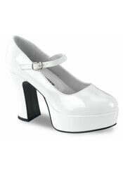 MARYJANE-50 White Platform Heels - 4 Inch Chunky Mary Janes