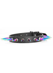 Real Leather Choker with Heat-Tempered Rainbow Spikes