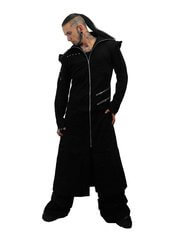 Odin Full Length Black Twill  Hooded Coat