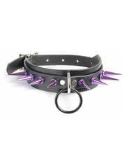 Purple Spikes Leather Choker Collar with Black O-ring