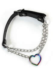 Colorful Rainbow Heart and Chain Leather Slip Choker