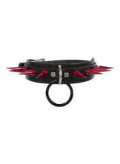 Leather Red Spiked Choker with Black O-Ring
