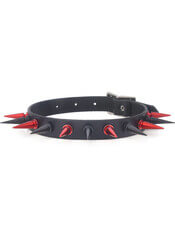 Black leather choker with Red and Black spikes