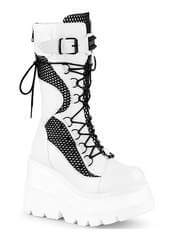 SHAKER-70 Women's White Platform Boots with black fishnet