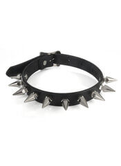 Leather Choker with Short Hex Spikes and Buckle Closure