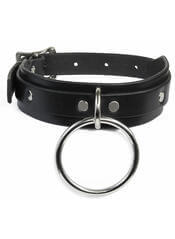 Black Leather Choker with Large 2 inch chrome ring