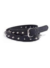 Black Leather Belt with One Row of Silver Spikes