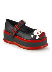 SLACKER-27 | Black and Red Skully Marryjane Platform Shoes