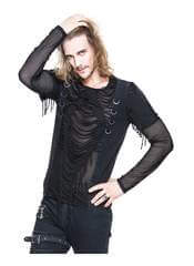 Men's Long Sleeve Slashed Mesh Top Shirt with D-rings