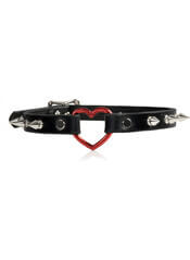 Leather Choker with Red Heart and Small Silver Spikes