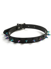 Adjustable Black Leather Choker with Small Multi-color Spikes
