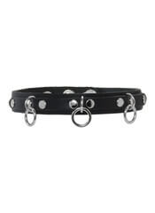 Black Leather Choker with Three Mini Rings and Snap Closure