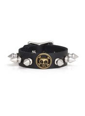 Short Spiked Leather Wristband with Skully
