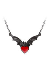 Sombre Desir Black Bat with Red Heart Necklace