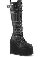 Demonia Swing-260 black platform boots with white stitching