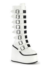 SWING-815 White Buckled Platform Boots