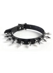 Black Leather Choker with Tall Hex Spike Hardware Detail