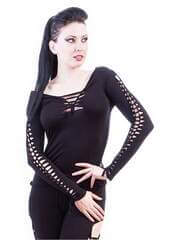 Terra Slashed Gothic Women's Top - Stretchy Long Sleeve Shirt