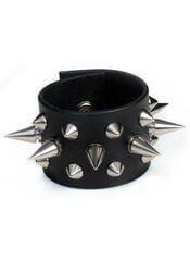 Warspike Black Leather Cuff with Metal Spike Hardware