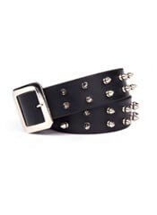 Leather belt with two rows of spikes