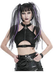 Violet Top: Clubwear Crop with Pentagram Zipper Tab