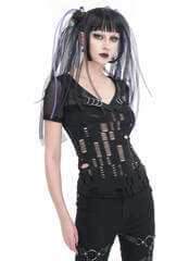 Vivian Slashed Top – Women's Gothic Mesh Punk Shirt