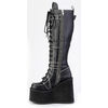 SWING-260 Black Platform Boots with White Stitching
