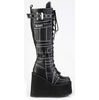 SWING-260 Black Platform Boots with White Stitching