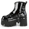 ASHES-100 Black Patent Ankle Boot with Harness