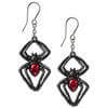 Black Widow Pewter Earrings with Red Crystals